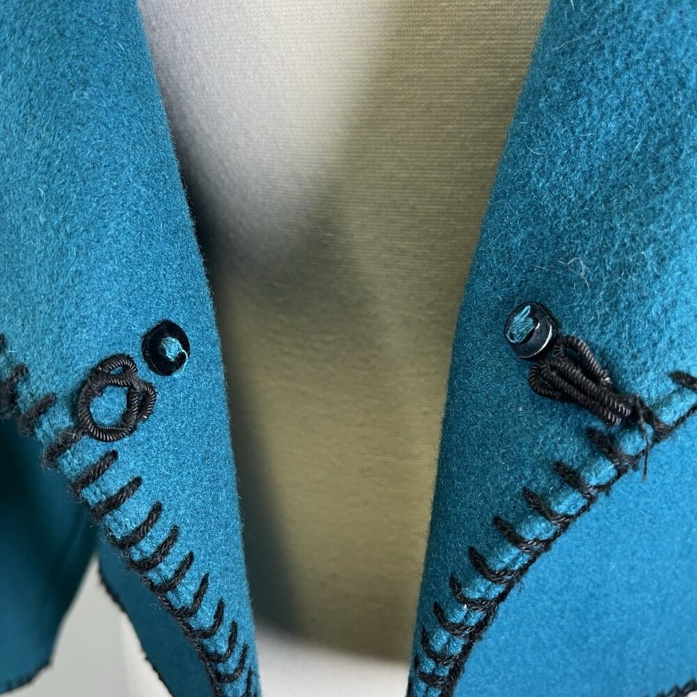 Vintage MWG Western Wool Cropped Jacket Teal Southwestern Concho Button Medium - Picture 8 of 13